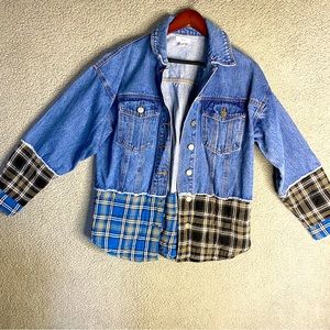 Forever 21 Denim Jean Shacket Jacket Womens Size S Mixed Media Patchwork